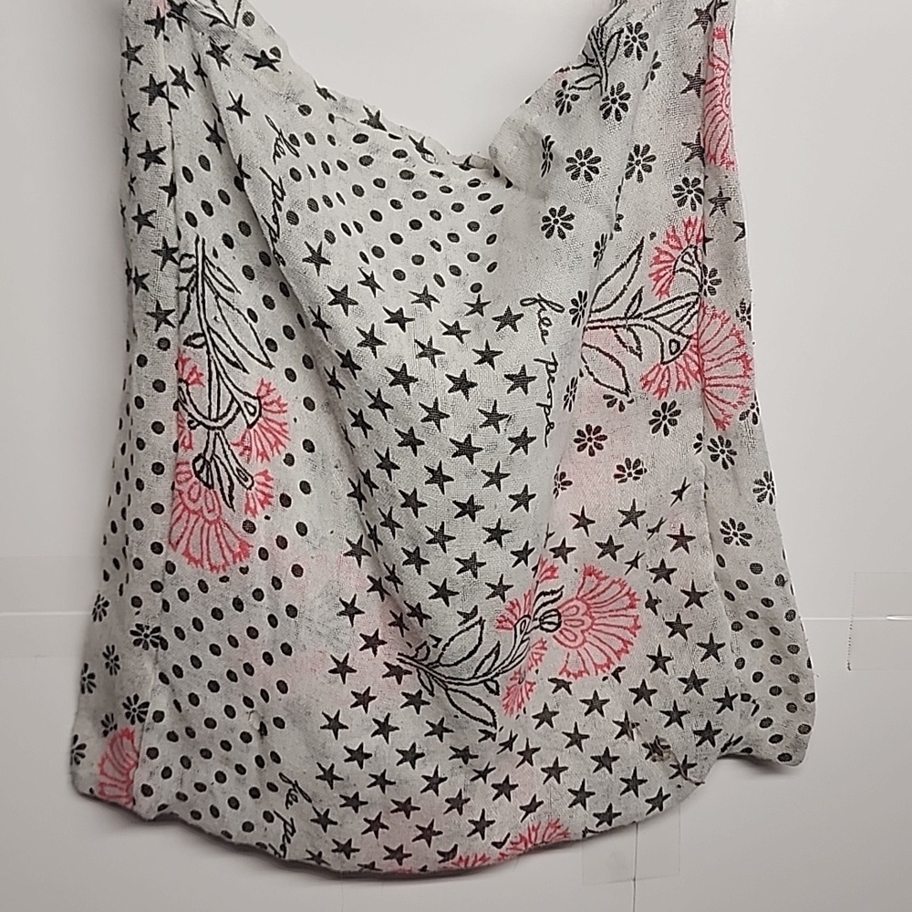 Free People Floral and Star Patterned Pink & Gray On White Cloth Bag. Beach Gym